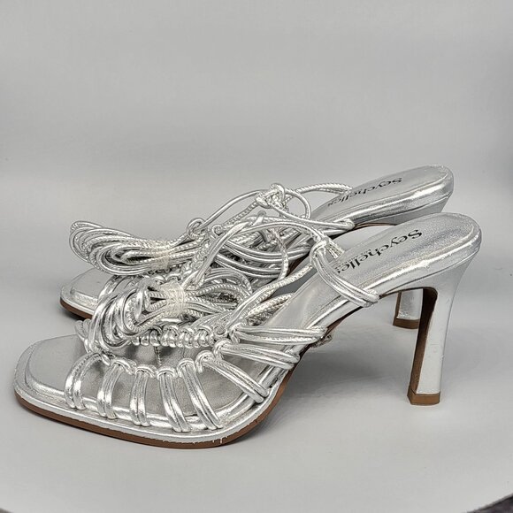 Seychelles Te Amo Silver High Heel Sandals NWOT - Picture 7 of 16